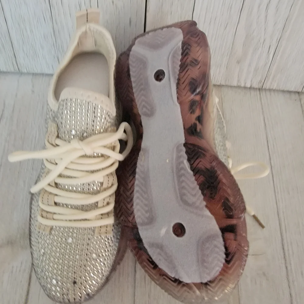 40% OFF SALE-GYPSY JAZZ/ VERY G- HELLA CREAM RHINESTONE SNEAKERS - Picture 6 of 6